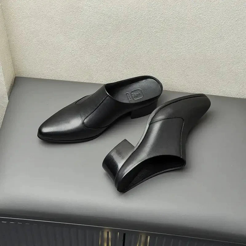 Men's Patent Leather Business Sandals with Elevated Heel