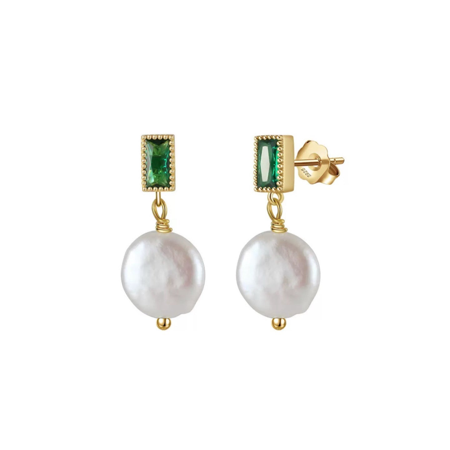 Emerald Tone Pearl Drop Earrings