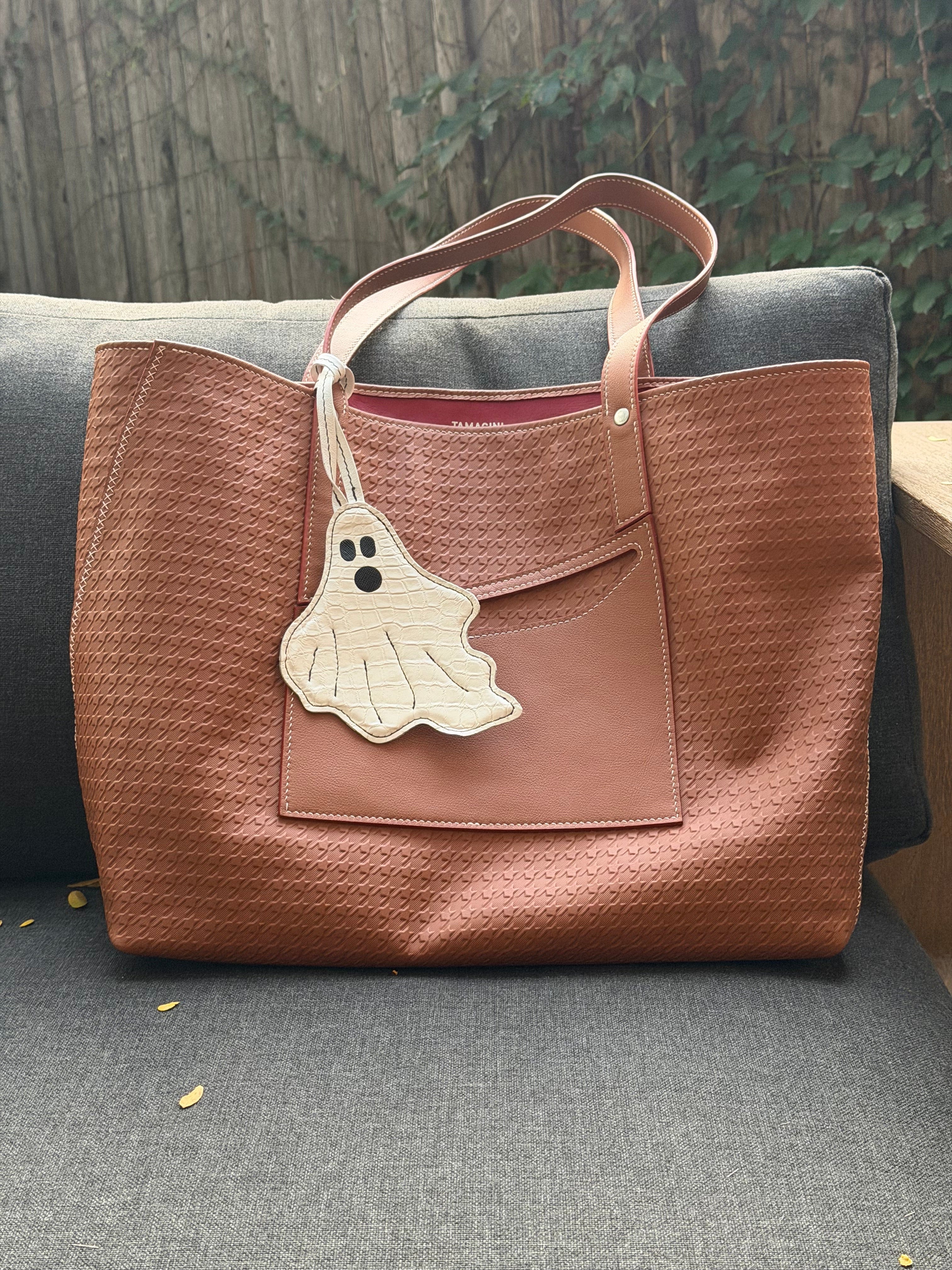 Spooky Season Ghost Handbag Charm - Creamy White Alligator