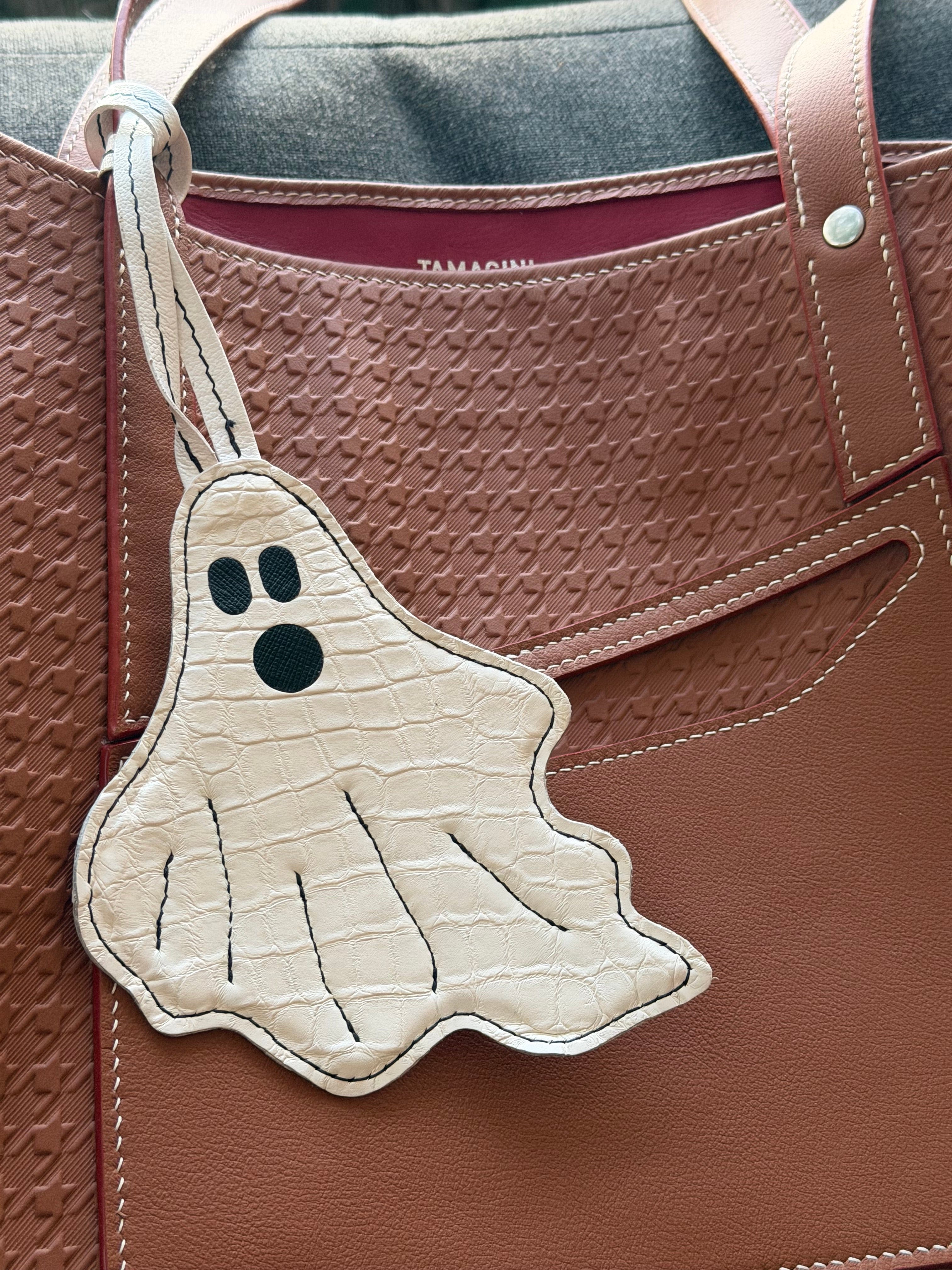 Spooky Season Ghost Handbag Charm - Creamy White Alligator