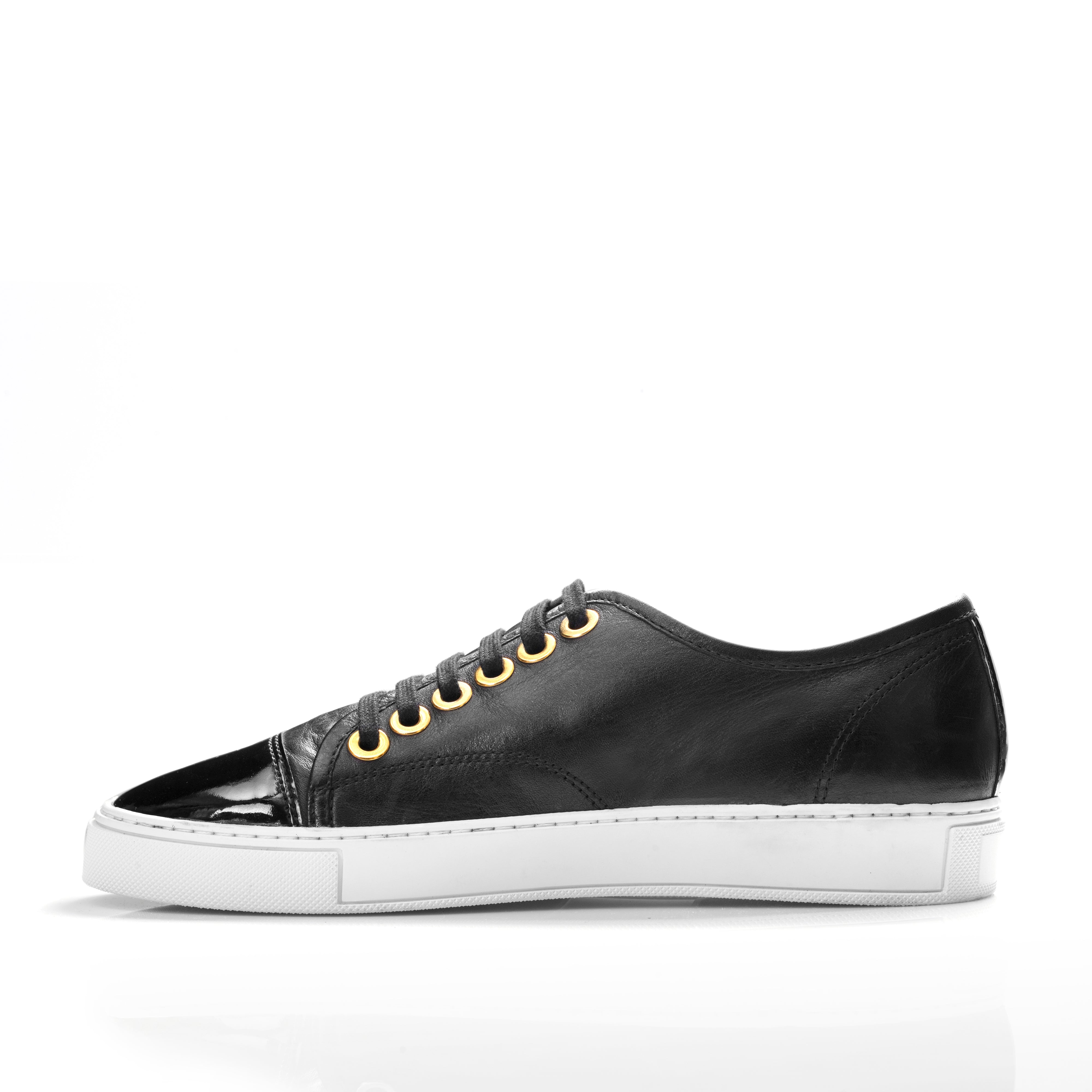 Black Leather Sneaker With Parent Leather Toe