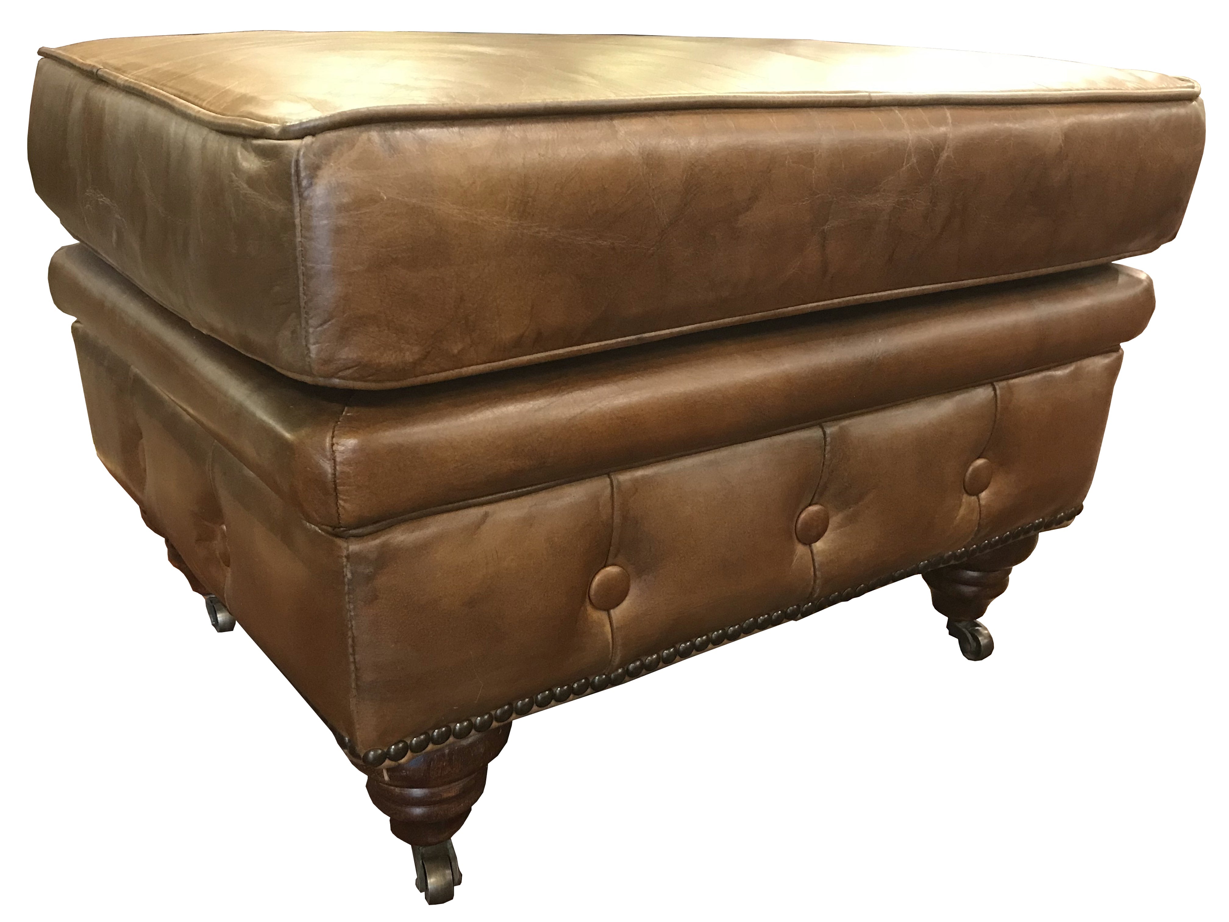 Chesterfield Leather Ottoman - Light Brown