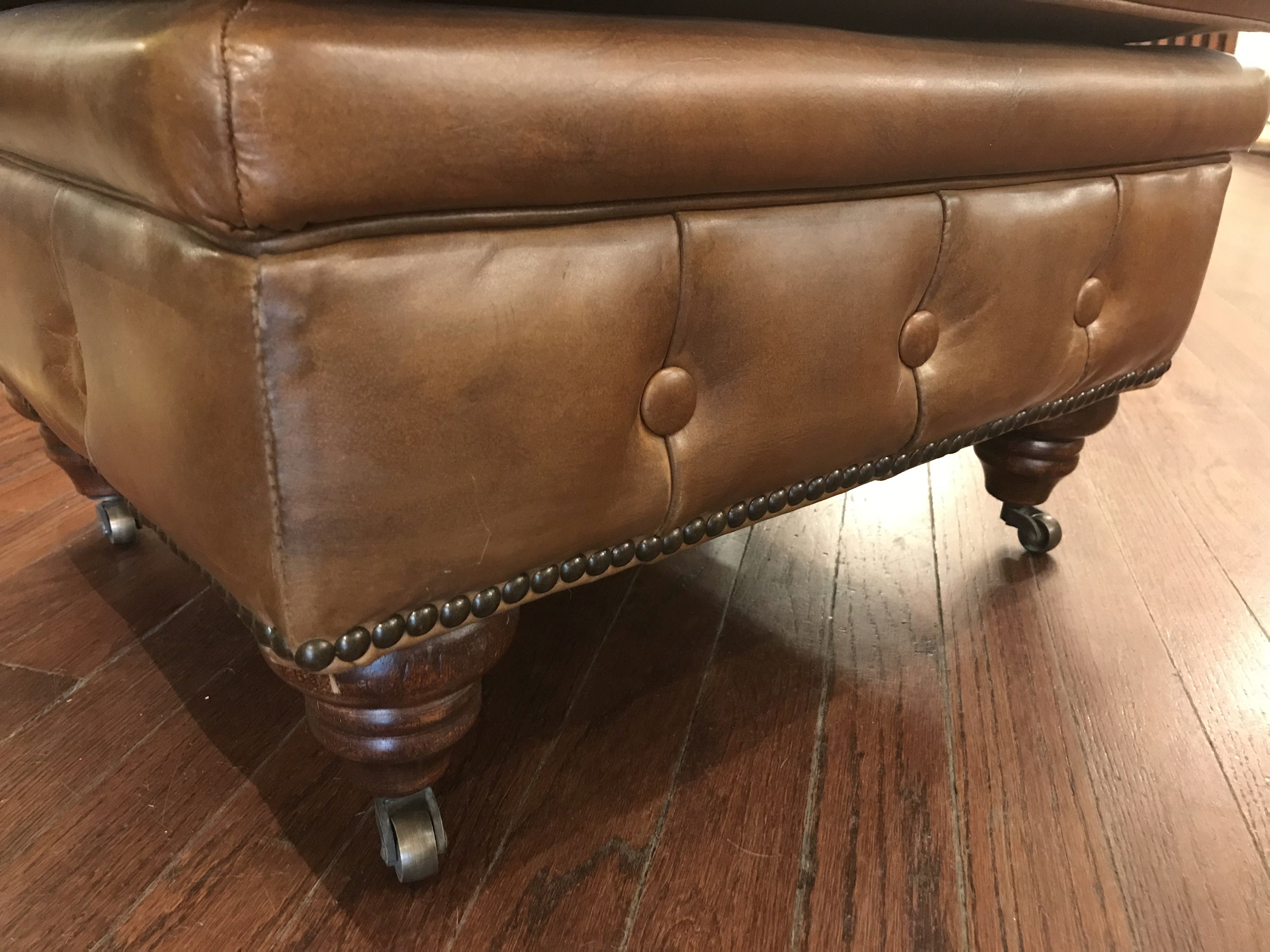 Chesterfield Leather Ottoman - Light Brown