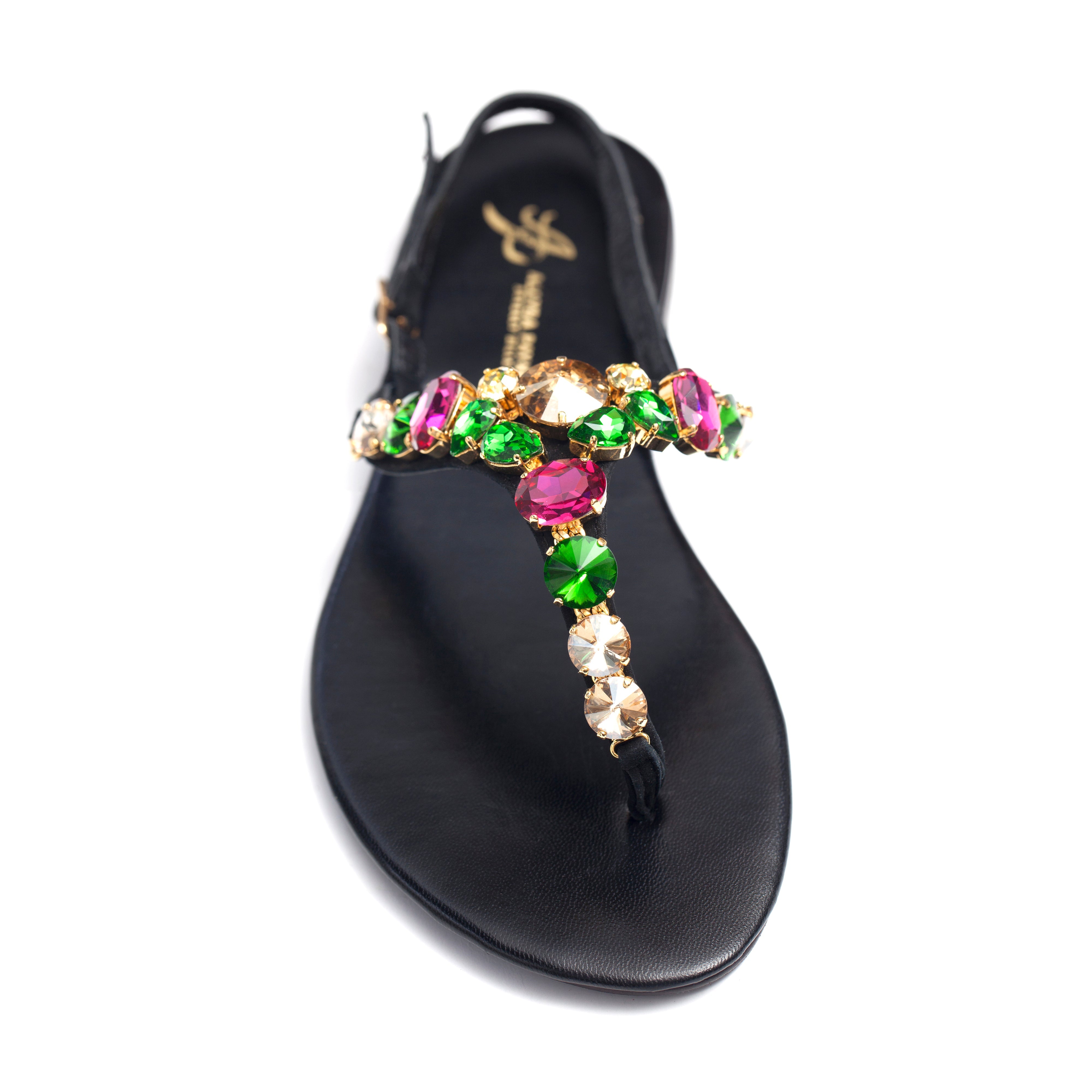 Black Suede with Multi Color Crystal