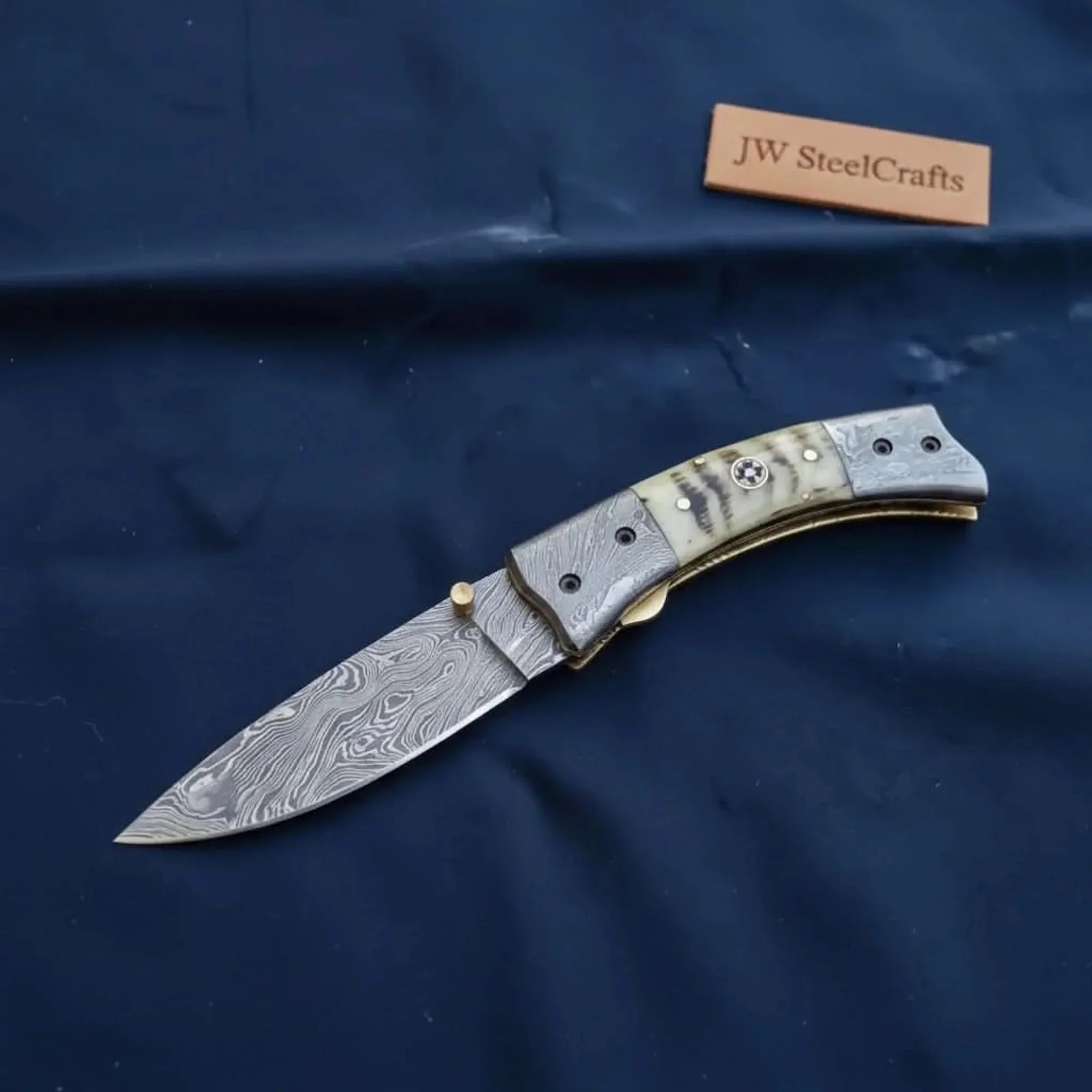 Swayback Damascus Folder with Damascus Bolster Caps
