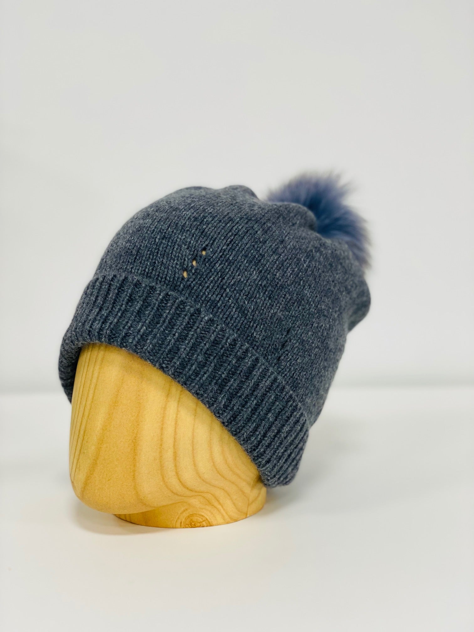 Erdenet: Slouch Pom Hat- 100% Mongolian Cashmere and Real Rabbit Fur