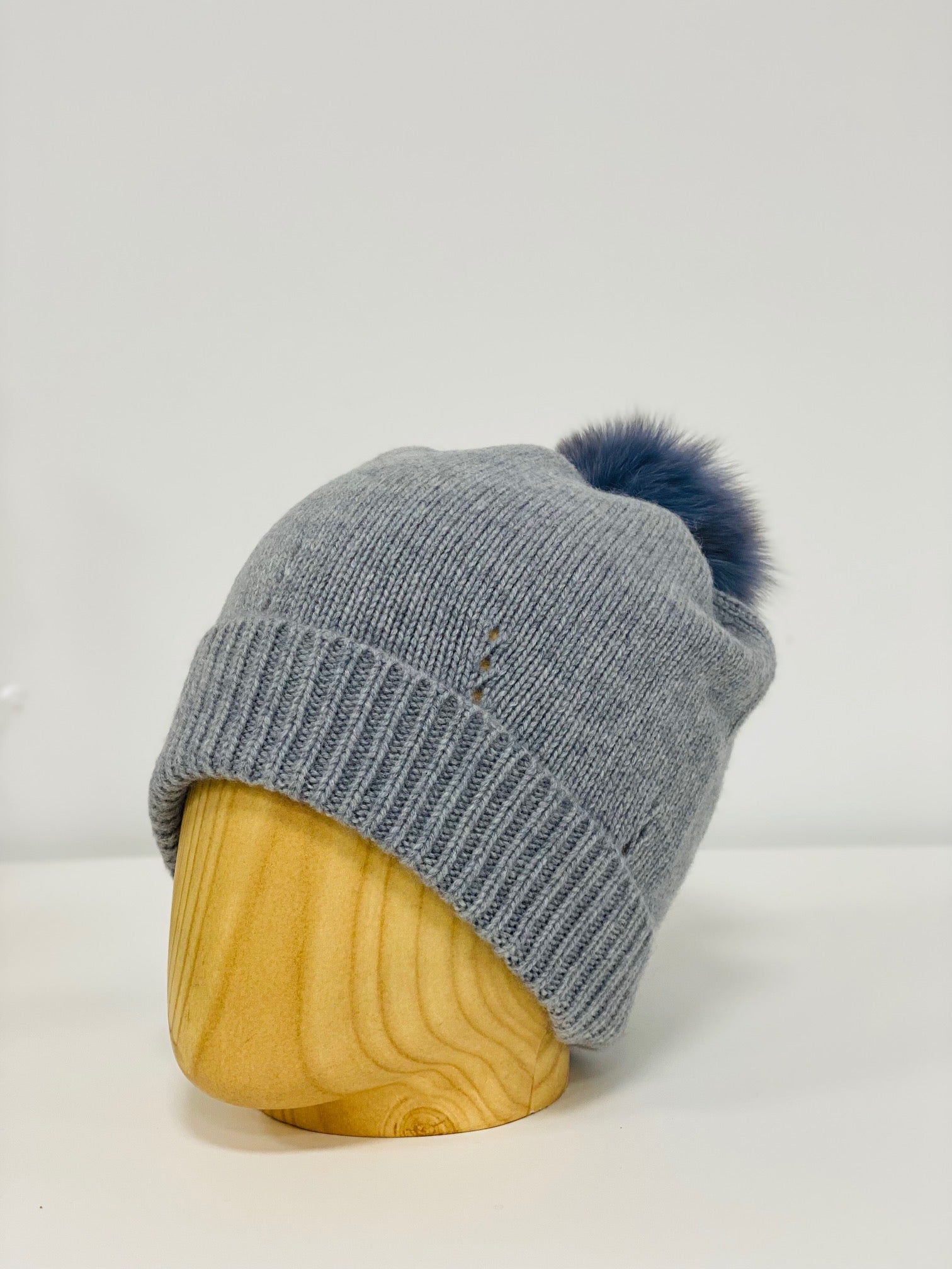Erdenet: Slouch Pom Hat- 100% Mongolian Cashmere and Real Rabbit Fur