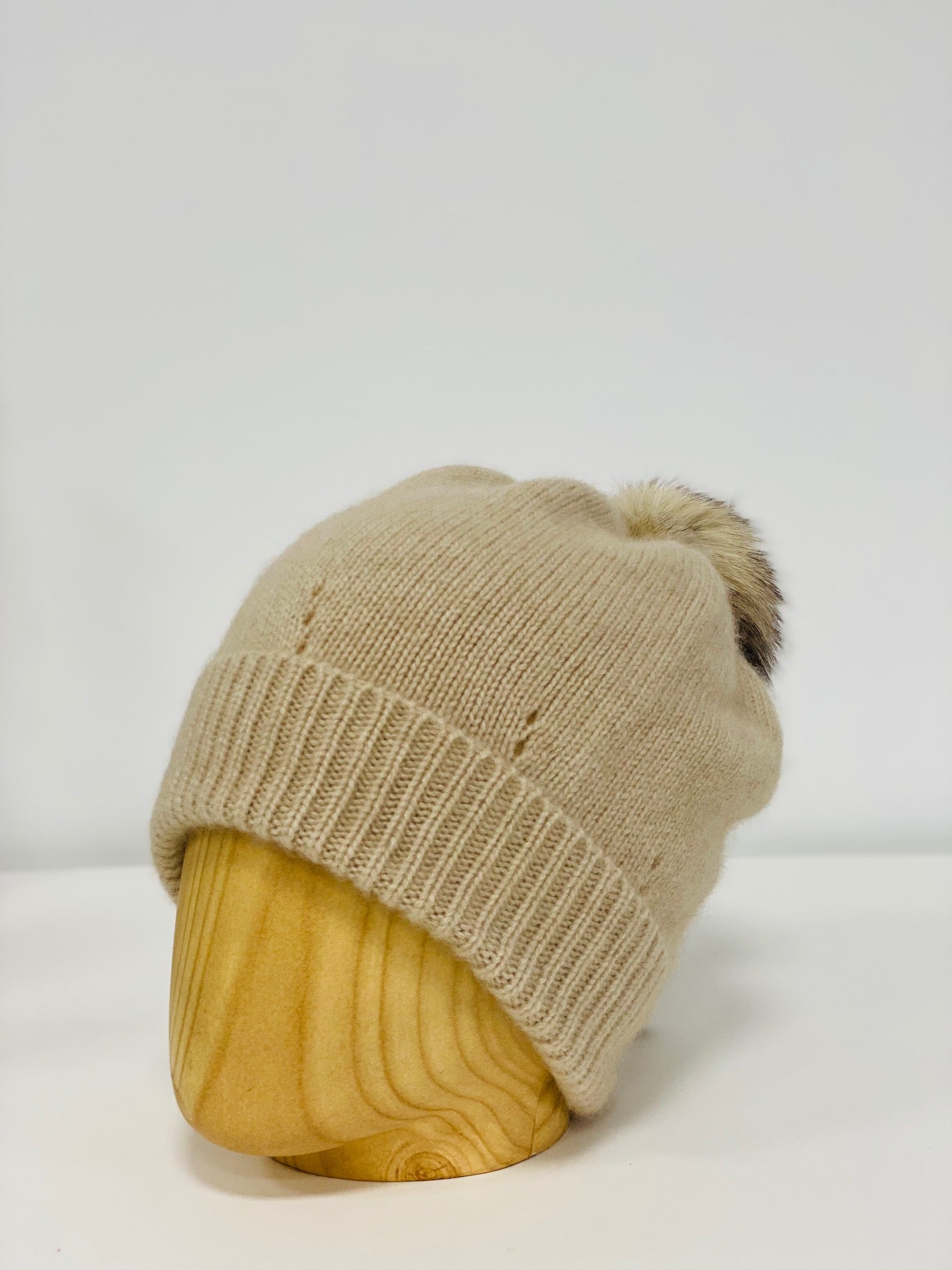 Erdenet: Slouch Pom Hat- 100% Mongolian Cashmere and Real Rabbit Fur
