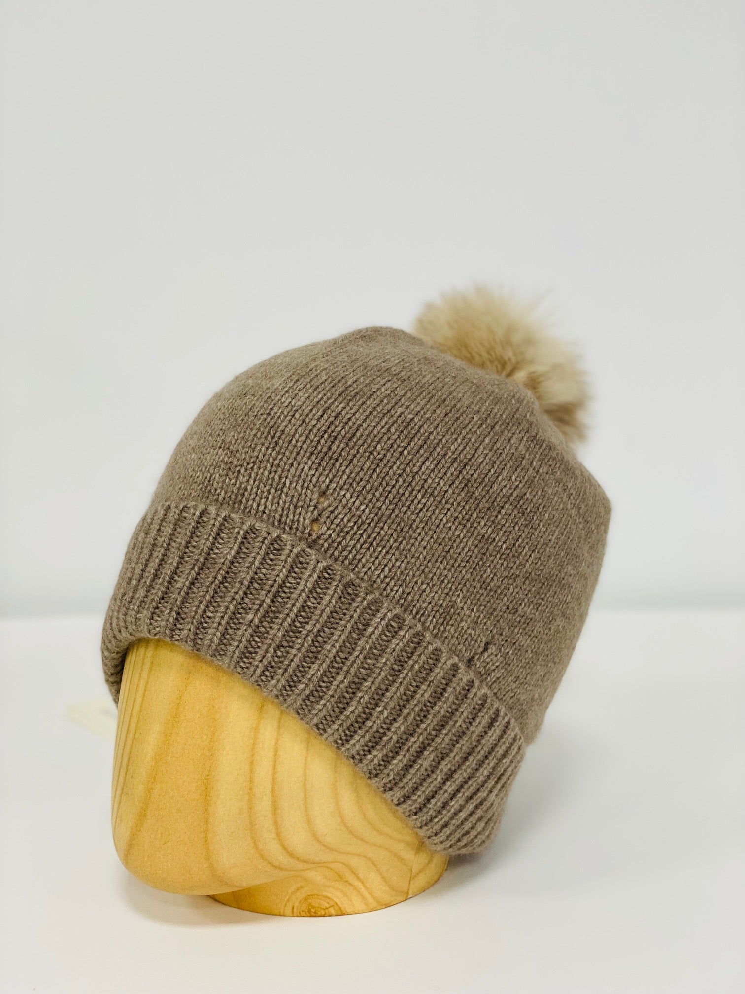 Erdenet: Slouch Pom Hat- 100% Mongolian Cashmere and Real Rabbit Fur