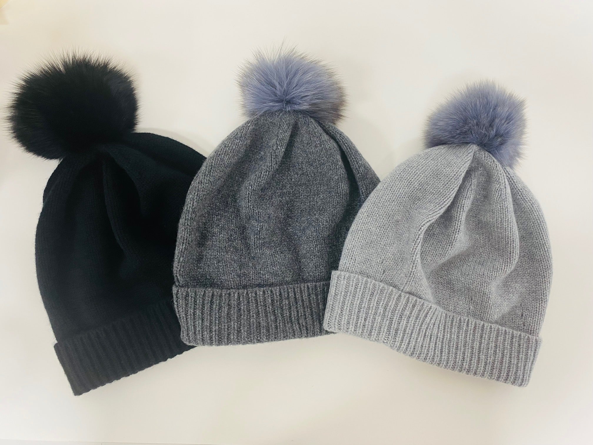 Erdenet: Slouch Pom Hat- 100% Mongolian Cashmere and Real Rabbit Fur