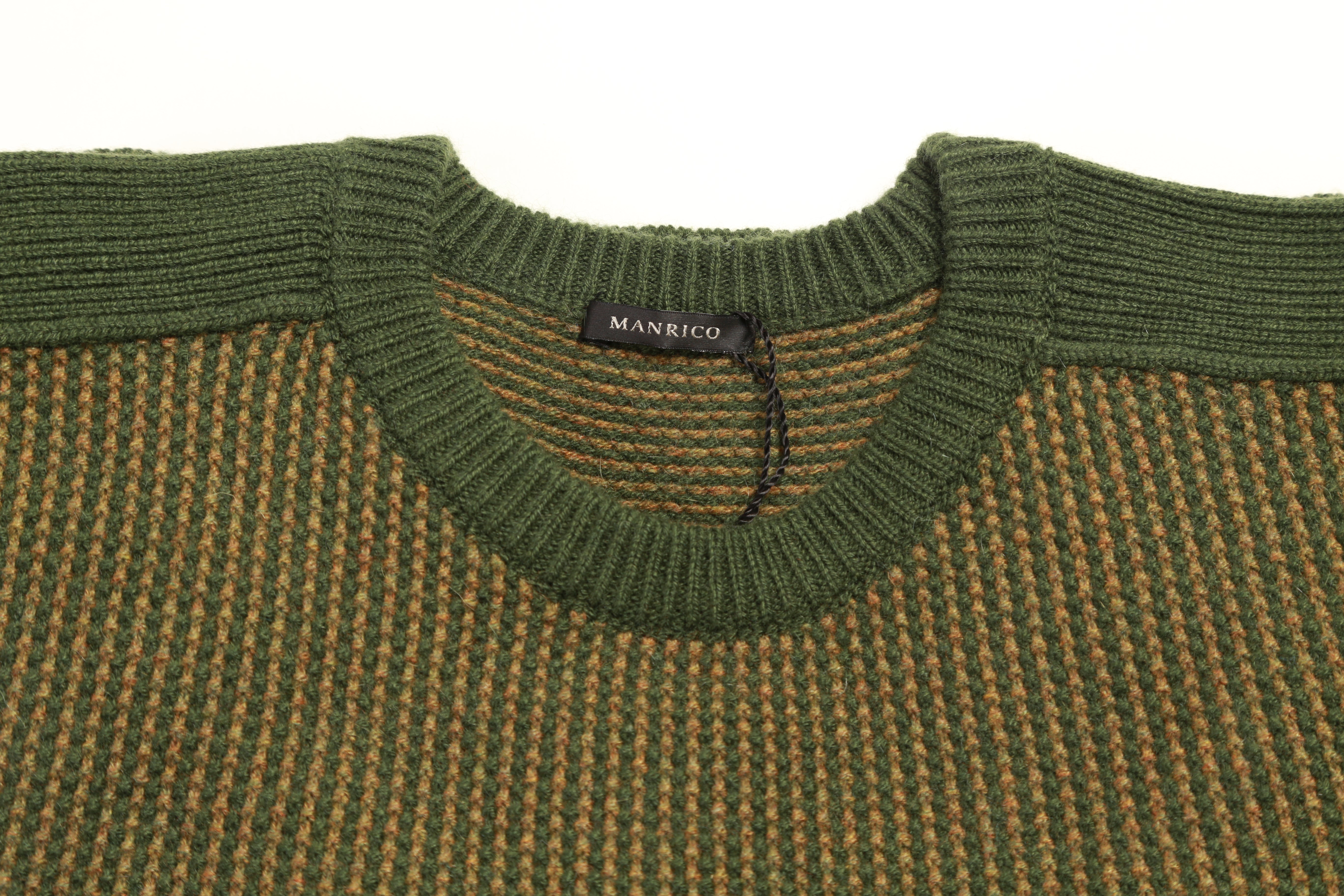 Manrico Olive-Green Textured Cashmere Crewneck Sweater