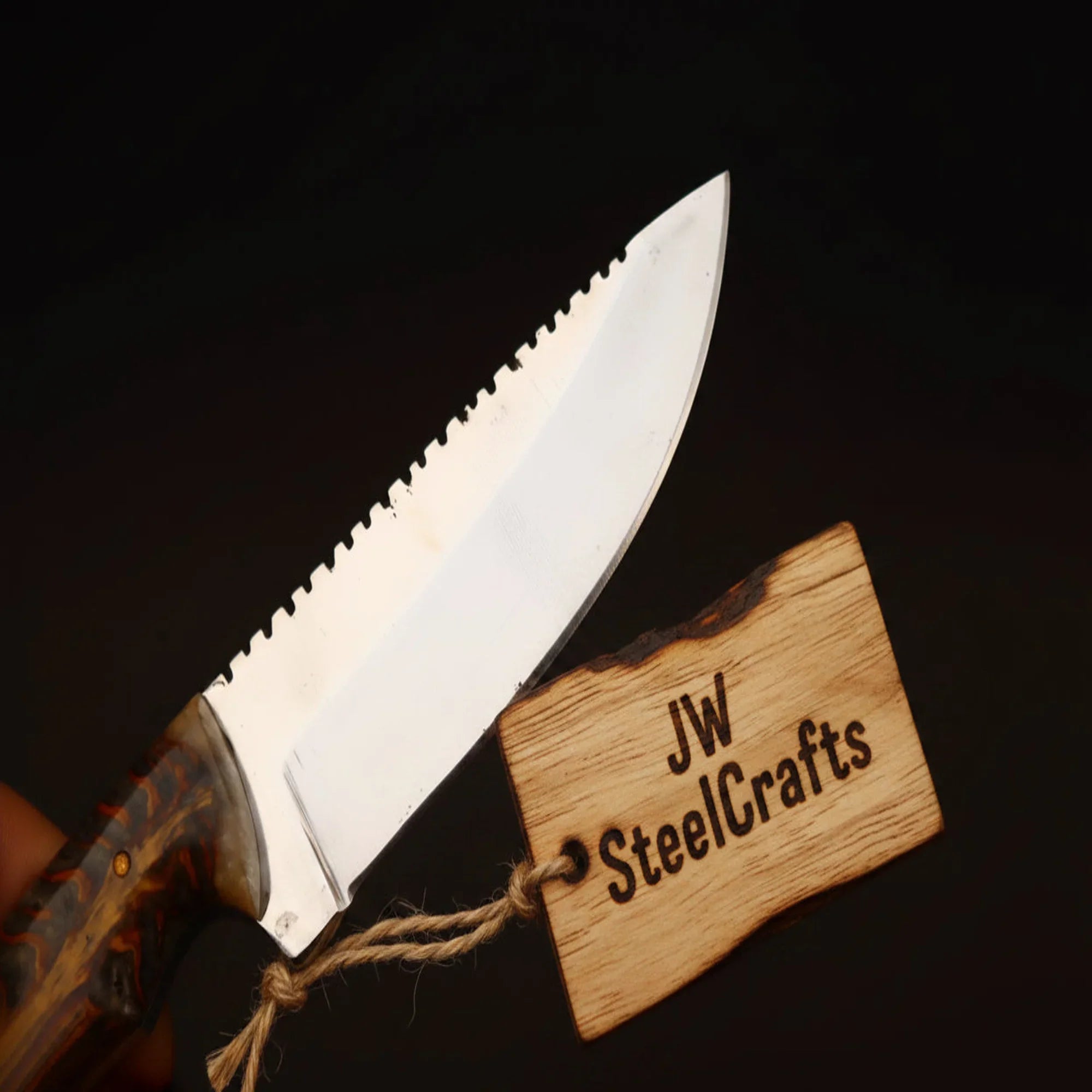 Ridgeline Stag Skinner Knife 8" Handmade Damascus Steel with Brass
