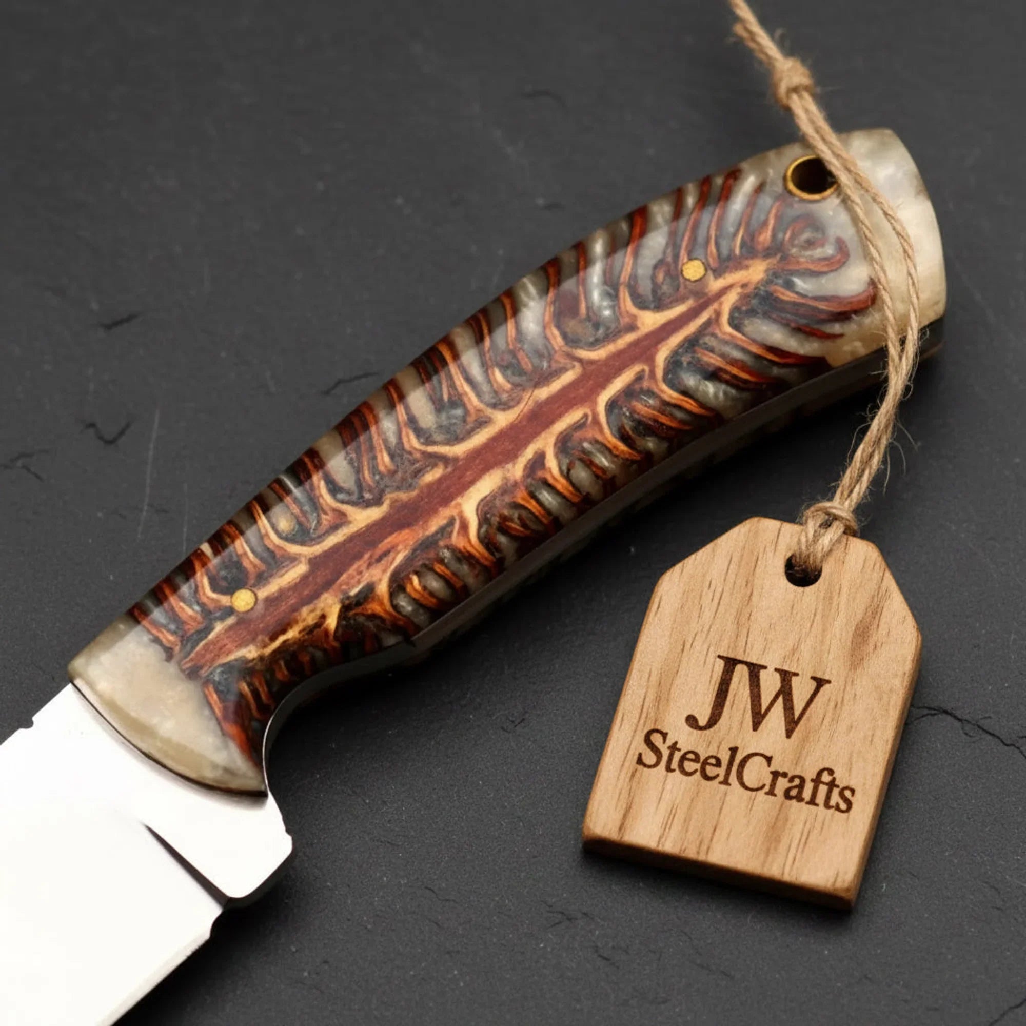 Ridgeline Stag Skinner Knife 8" Handmade Damascus Steel with Brass