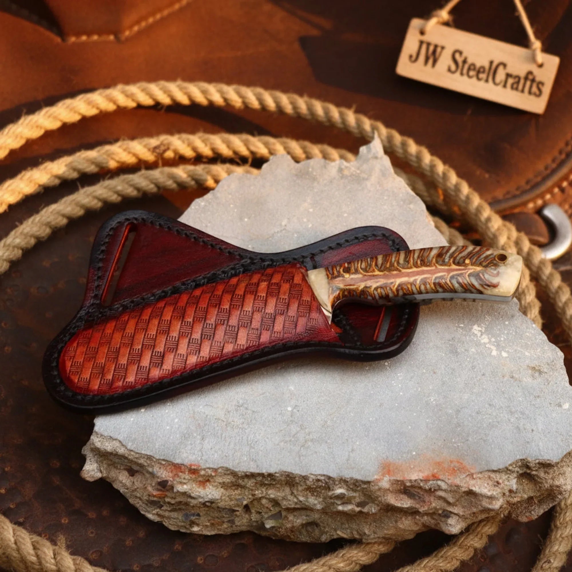 Ridgeline Stag Skinner Knife 8" Handmade Damascus Steel with Brass