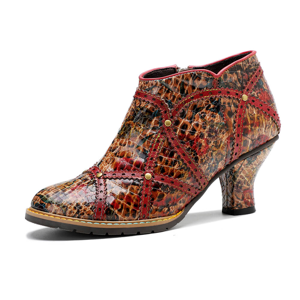 Colorful Handmade Leather Booties - Low Heel
