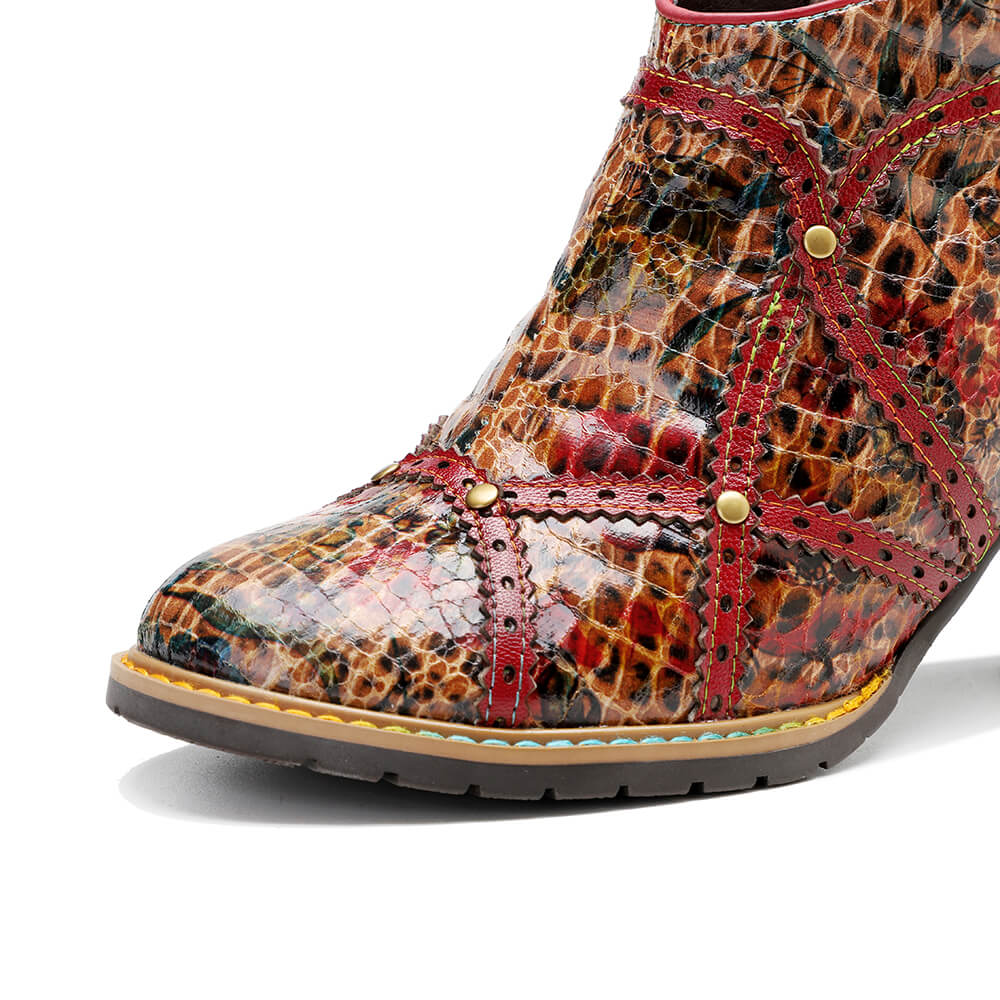 Colorful Handmade Leather Booties - Low Heel