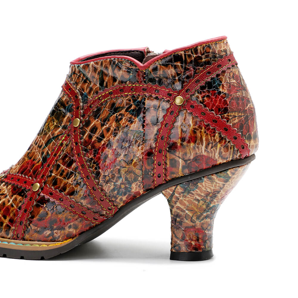 Colorful Handmade Leather Booties - Low Heel