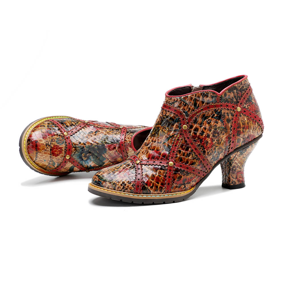 Colorful Handmade Leather Booties - Low Heel
