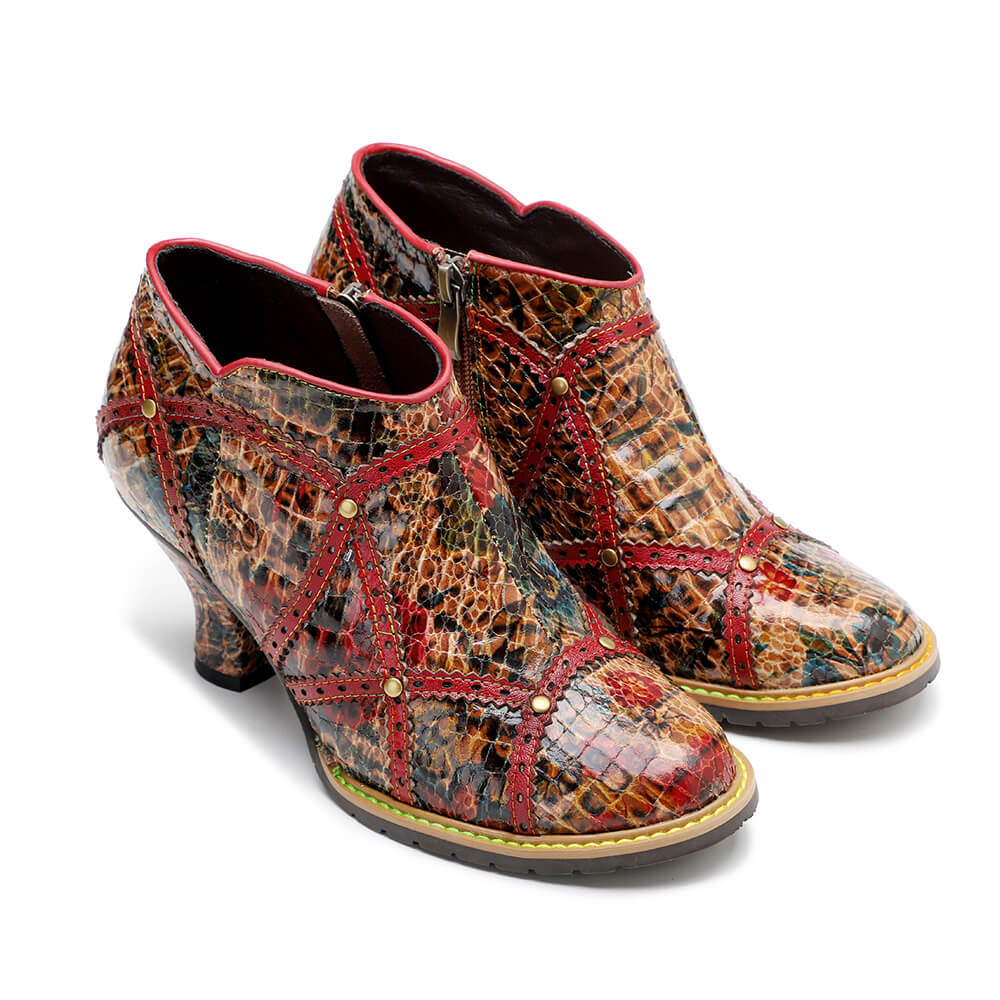 Colorful Handmade Leather Booties - Low Heel