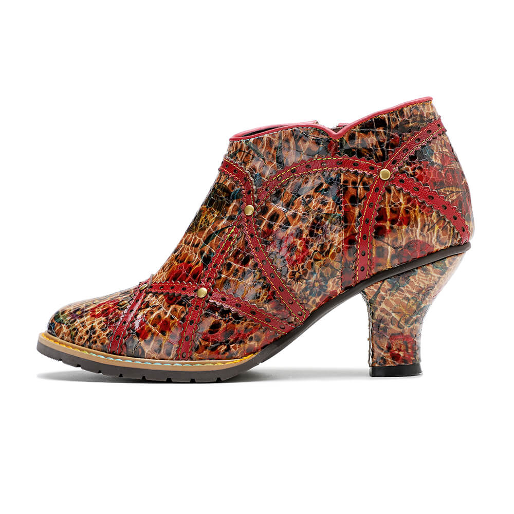 Colorful Handmade Leather Booties - Low Heel