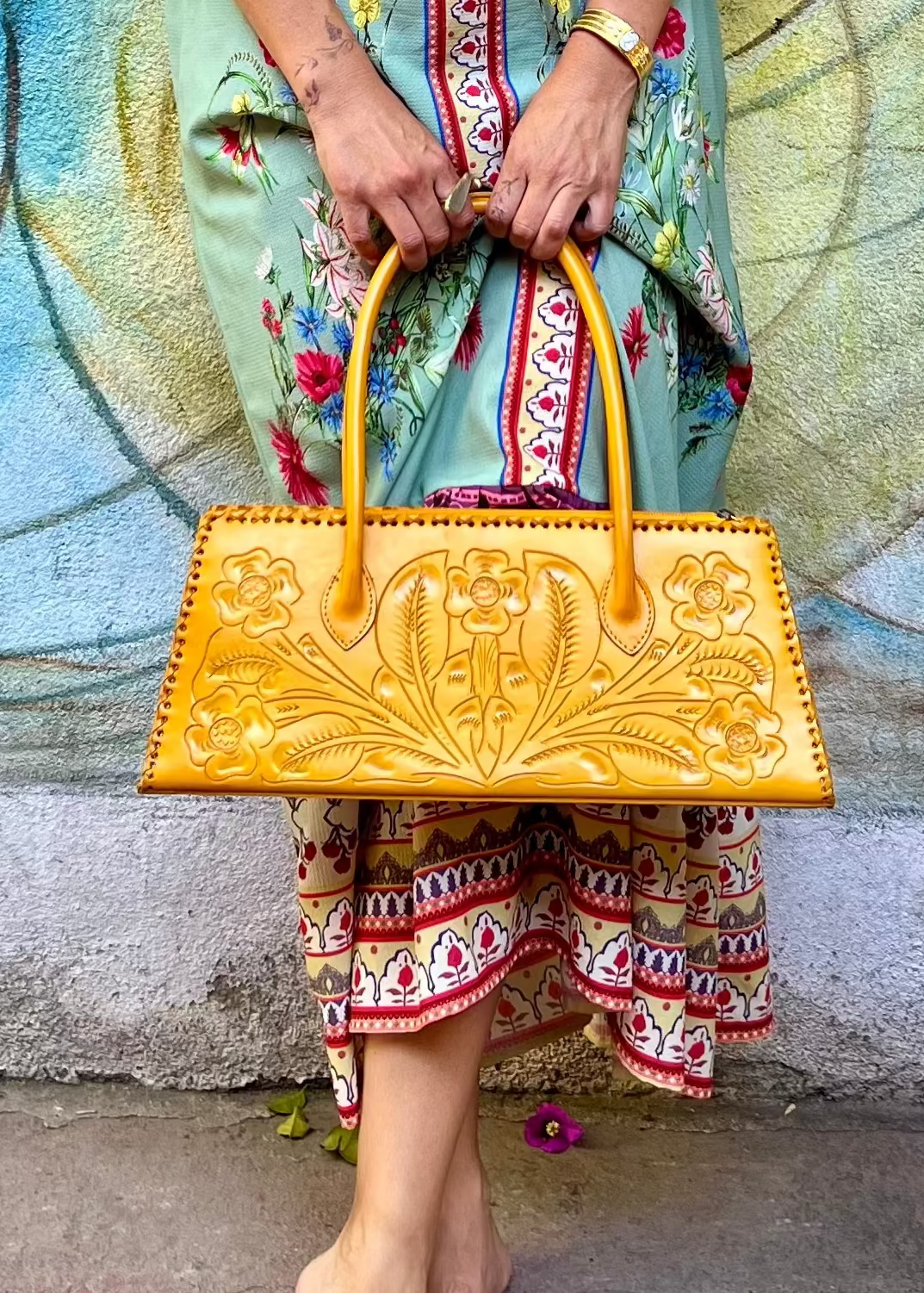 The Abby| Floral Hand-Tooled Leather Clutch & Crossbody