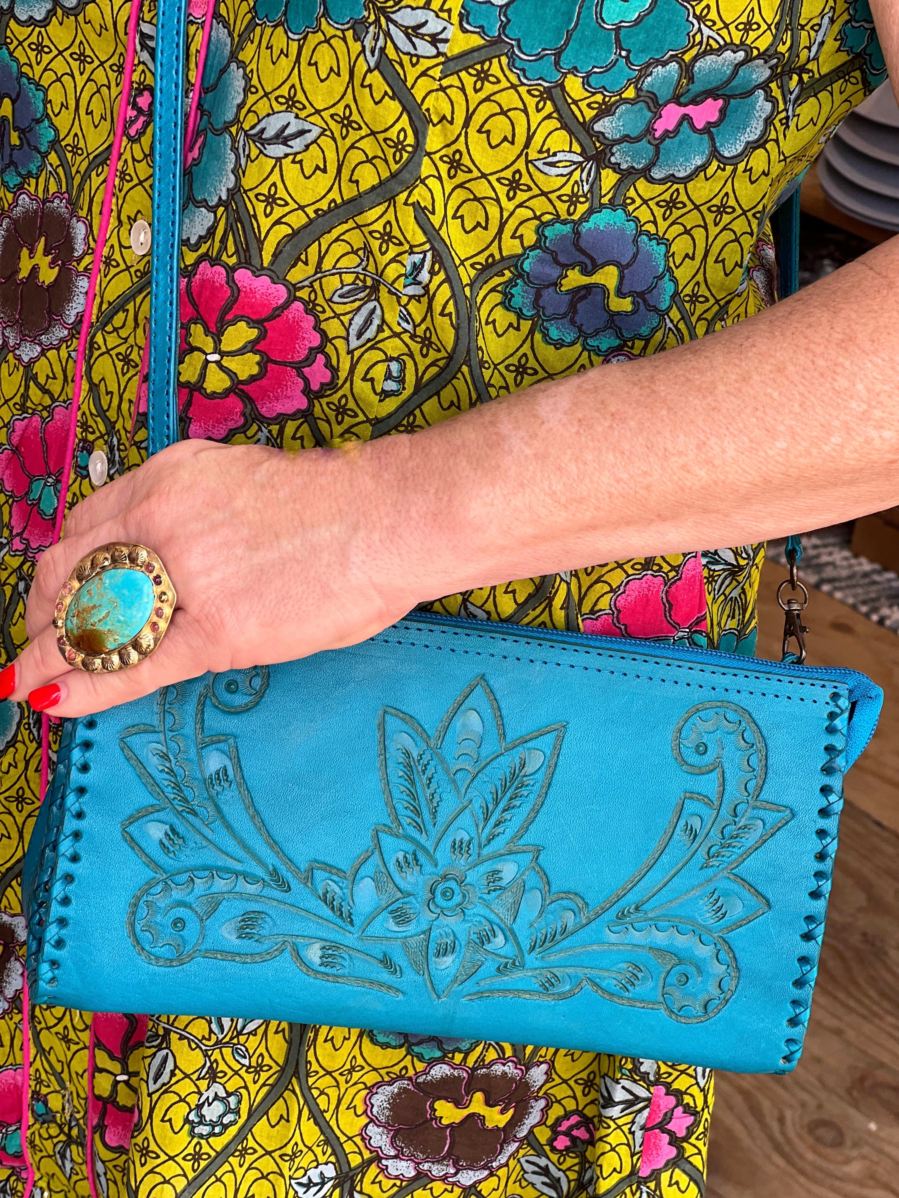 The Ella| Hand-Tooled Leather Clutch & Crossbody