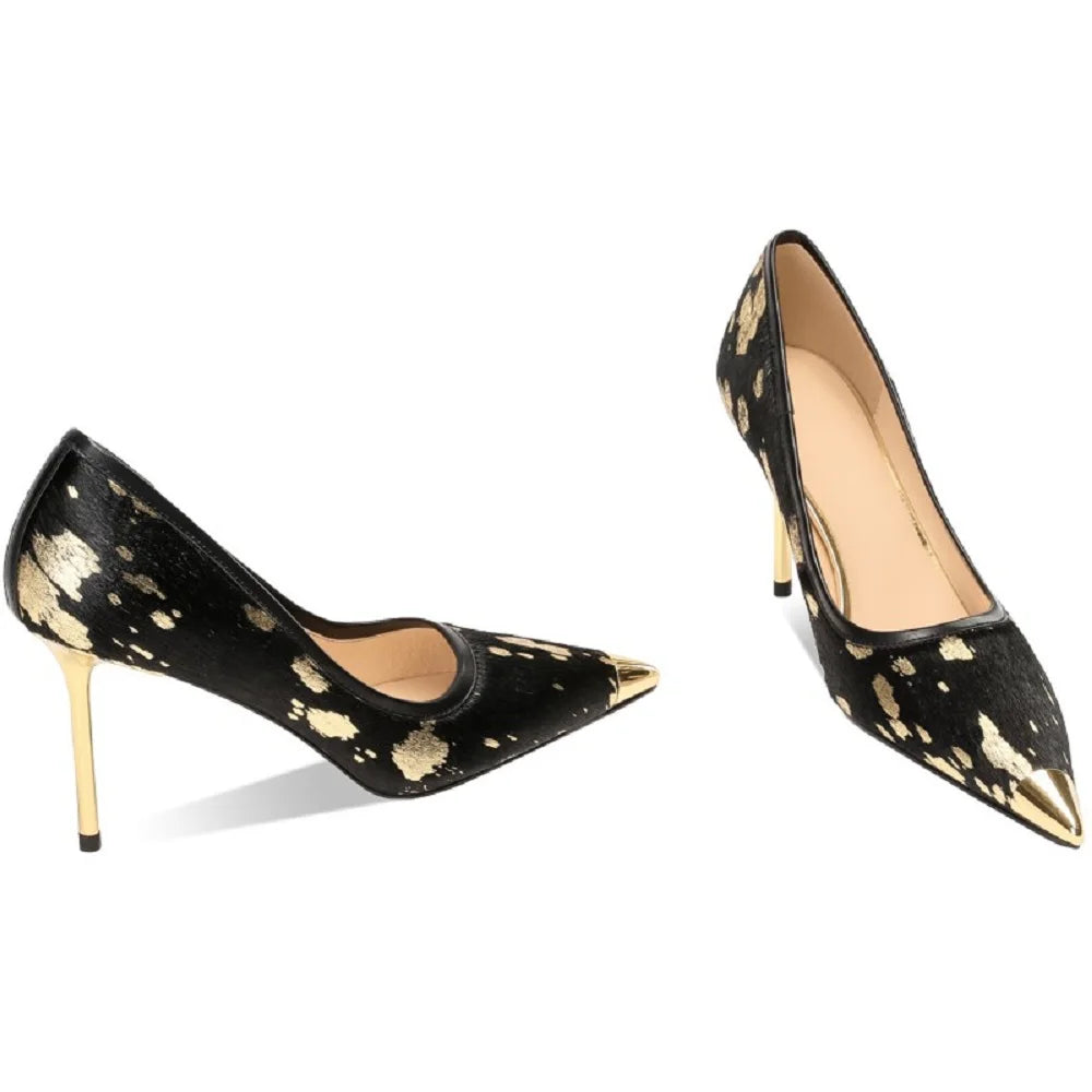 Women Luxury Party Genuine Leather Horsehair High Heels Shoes Sexy New Fashion Pointy Design For Lady Shoes