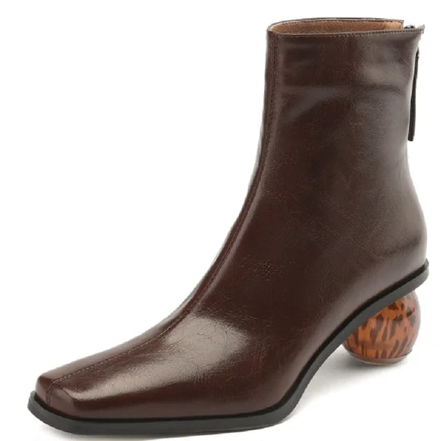 autumn winter zip boots genuine leather ankle boots for women high heel handmade female booties outdoor shoes