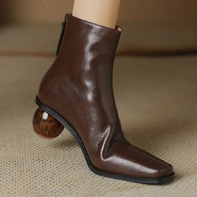 autumn winter zip boots genuine leather ankle boots for women high heel handmade female booties outdoor shoes