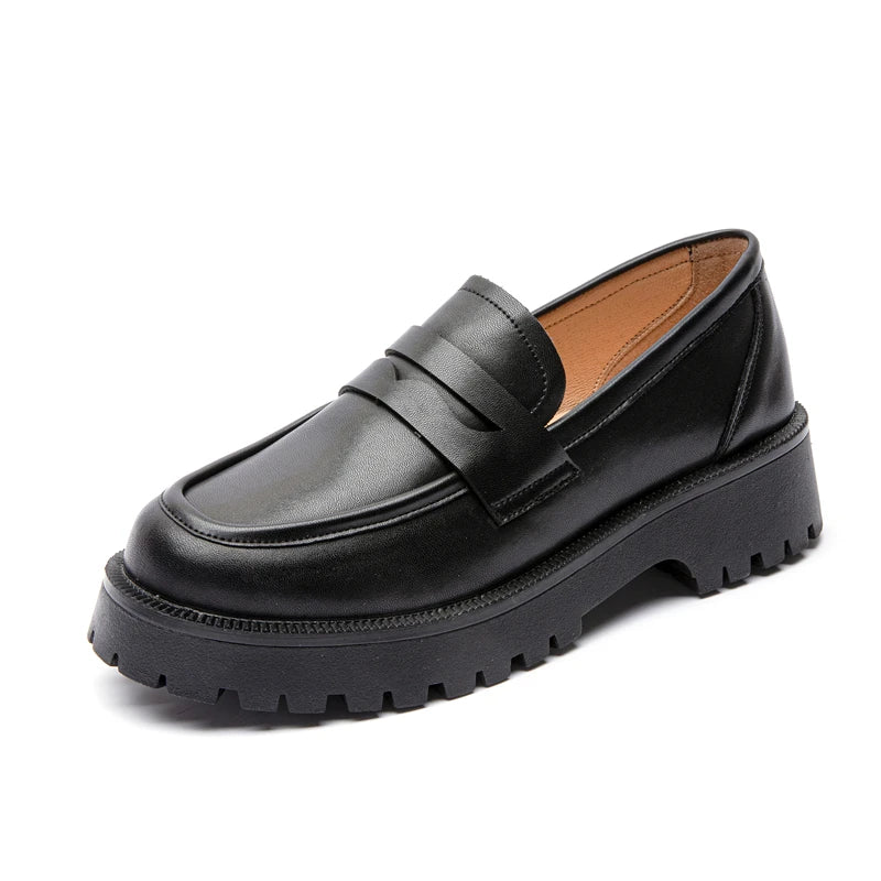 Ladies Loafers Genuine Leather British Style Platform Women's Shoes Large Size Fashion Girls Spring Shoes