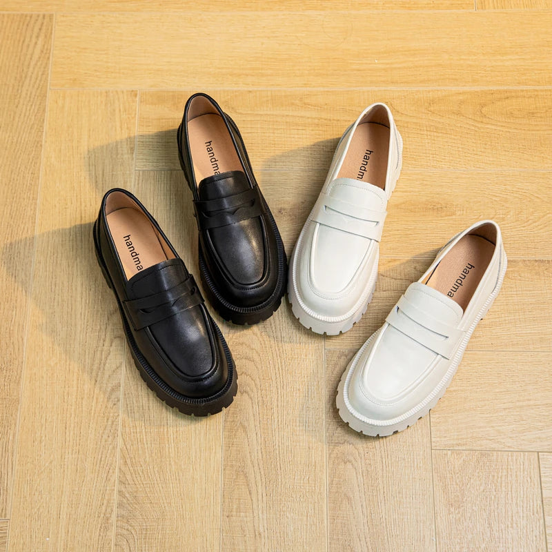 Ladies Loafers Genuine Leather British Style Platform Women's Shoes Large Size Fashion Girls Spring Shoes