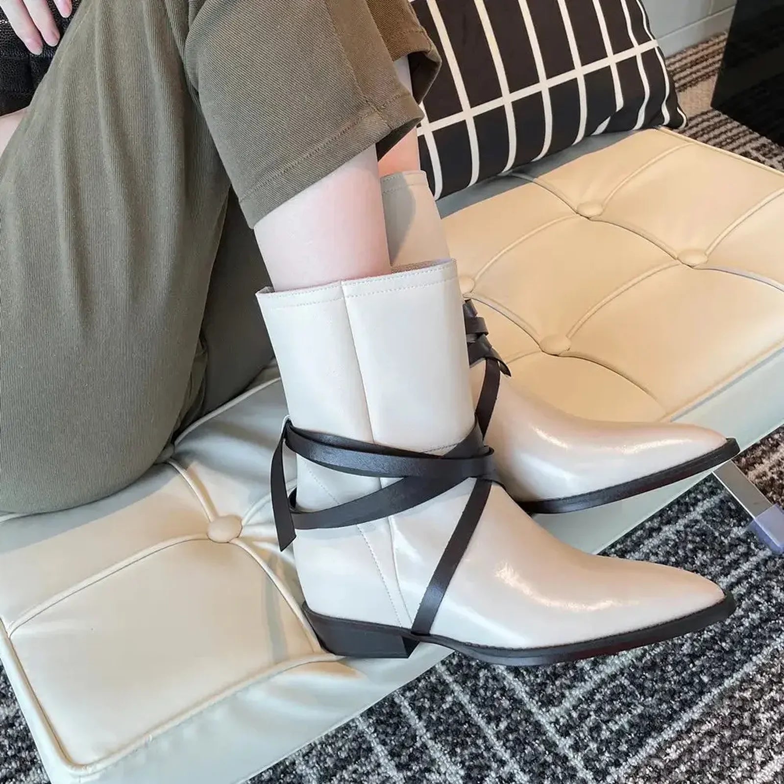 Pointed Toe Height Increasing Heeled Women Ankle Boots Autumn Winter Shoes Woman Genuine Leather Office Lady Short Boots