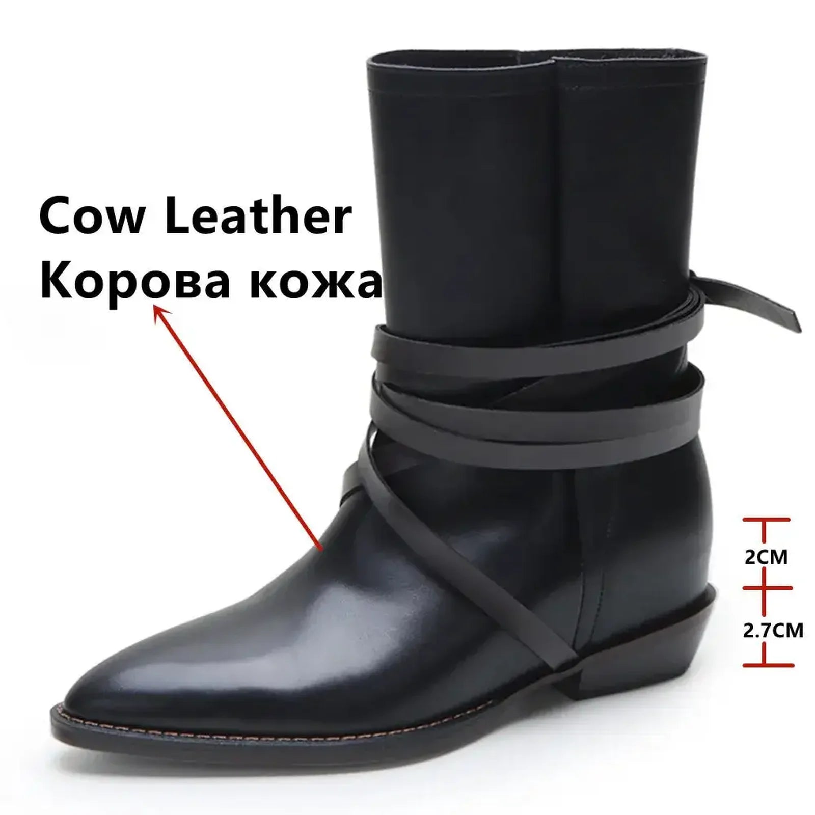 Pointed Toe Height Increasing Heeled Women Ankle Boots Autumn Winter Shoes Woman Genuine Leather Office Lady Short Boots
