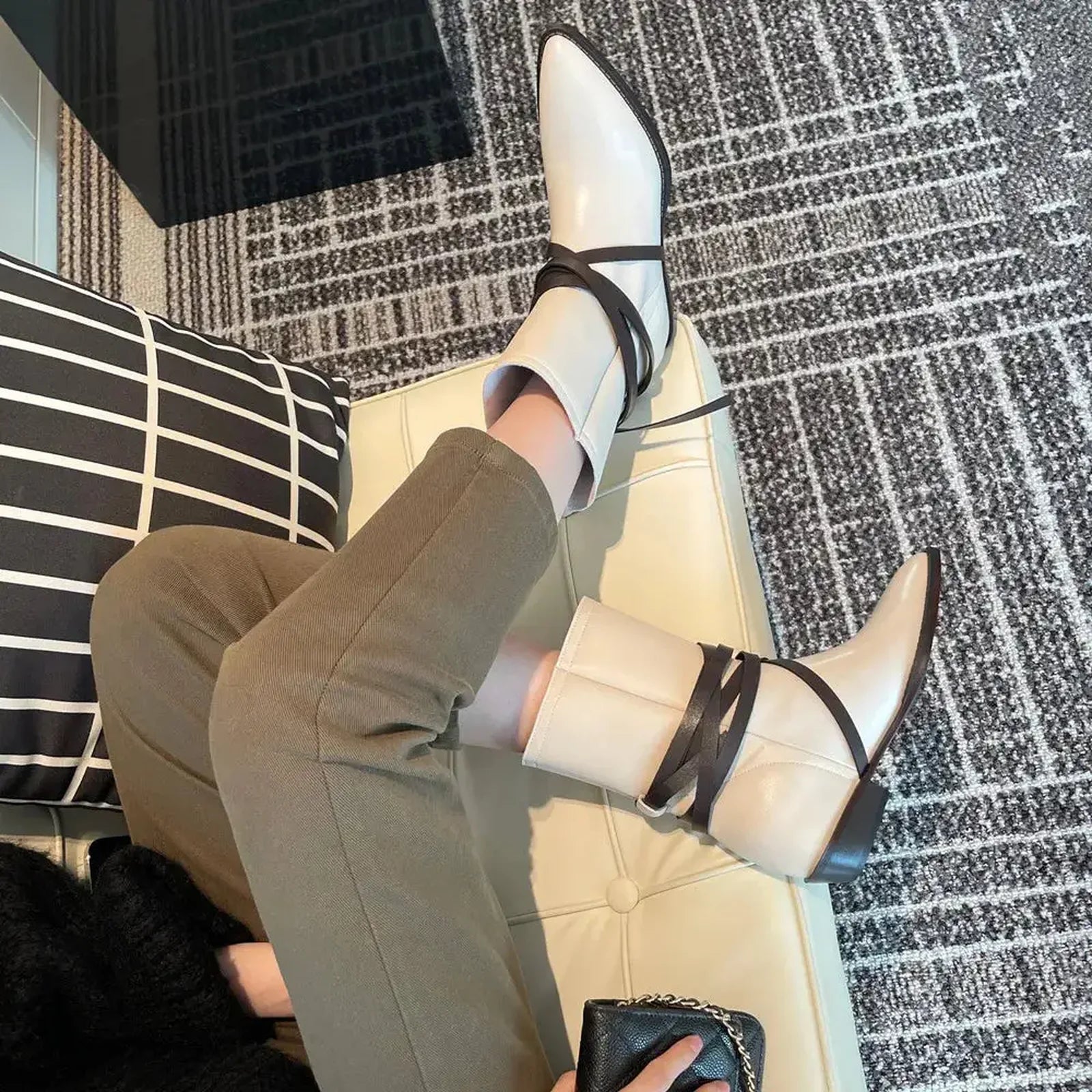 Pointed Toe Height Increasing Heeled Women Ankle Boots Autumn Winter Shoes Woman Genuine Leather Office Lady Short Boots