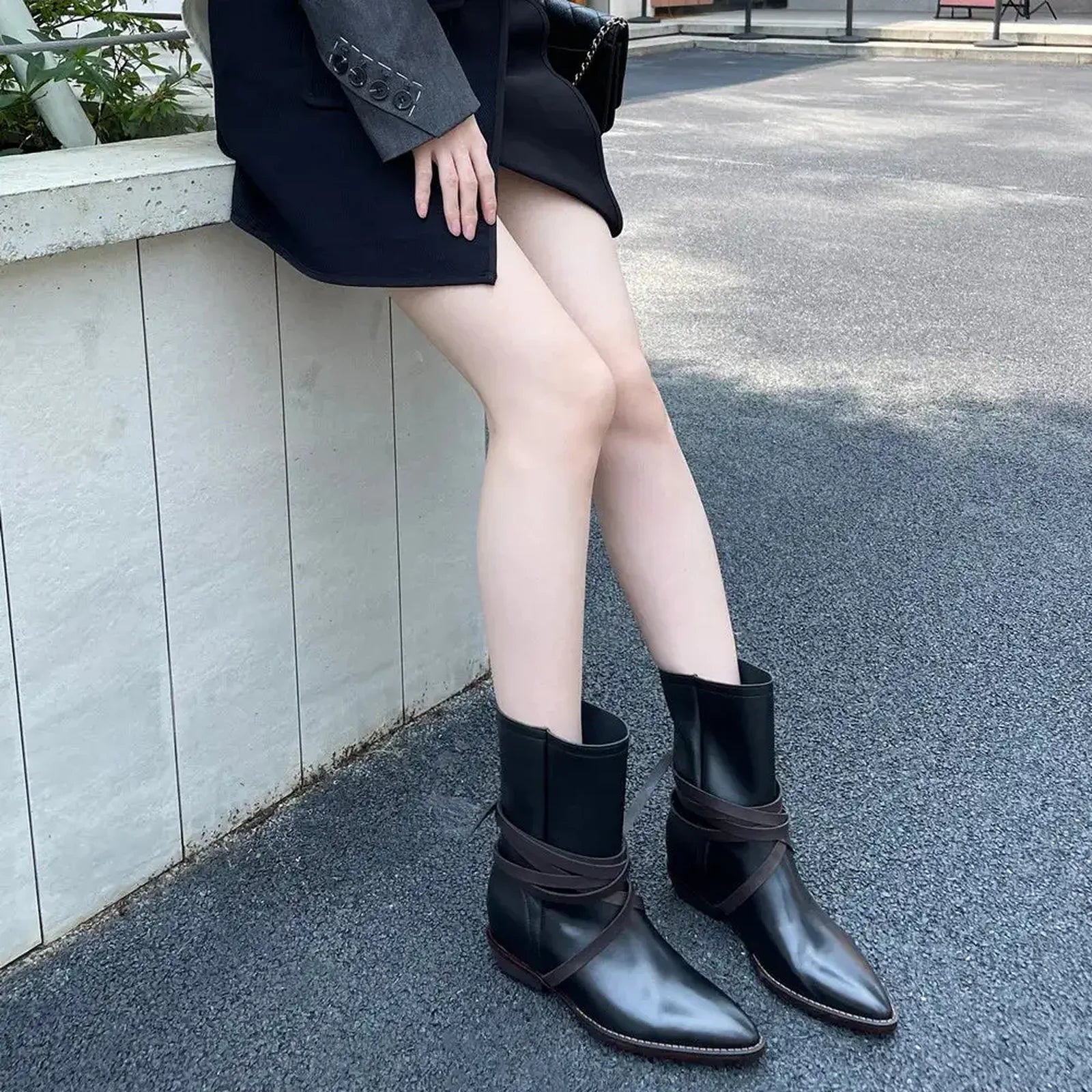 Pointed Toe Height Increasing Heeled Women Ankle Boots Autumn Winter Shoes Woman Genuine Leather Office Lady Short Boots