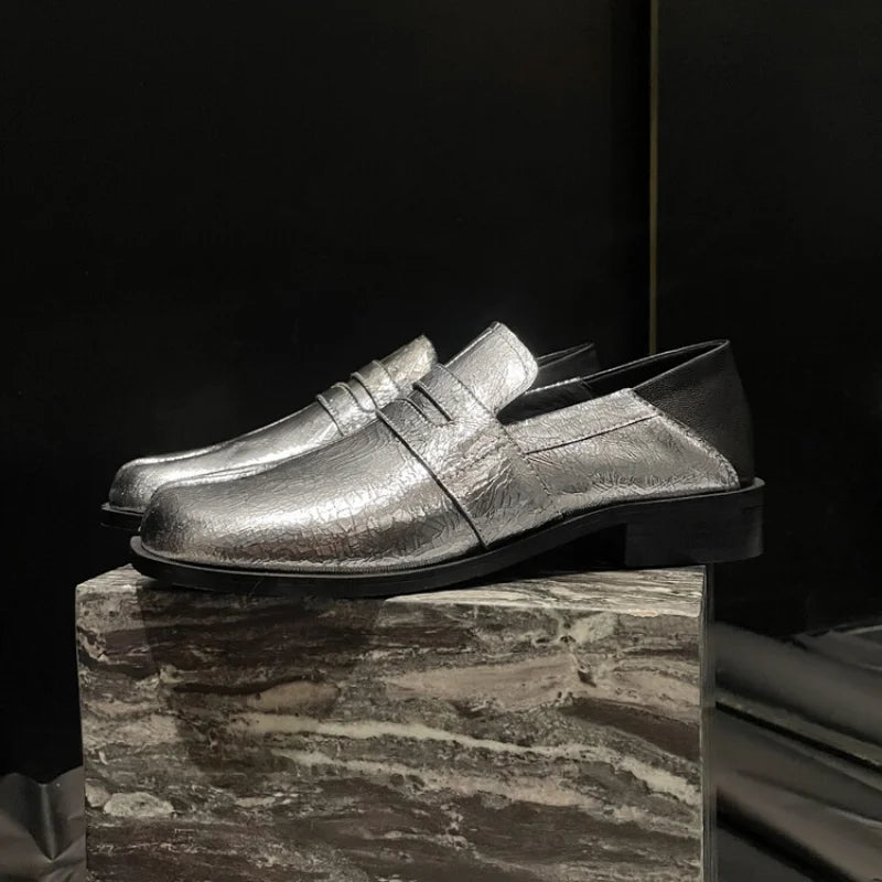Genuine Leather Split Seperate Toe Pumps Silver Block Low Heel Casual Shoes Lady Spring Footwear