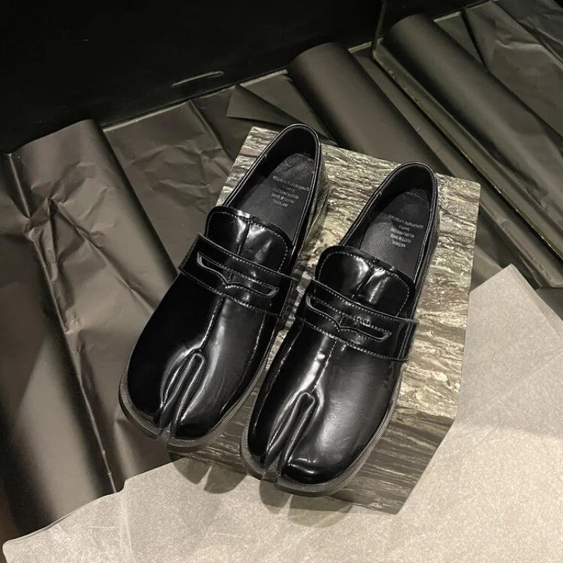 Genuine Leather Split Seperate Toe Pumps Silver Block Low Heel Casual Shoes Lady Spring Footwear