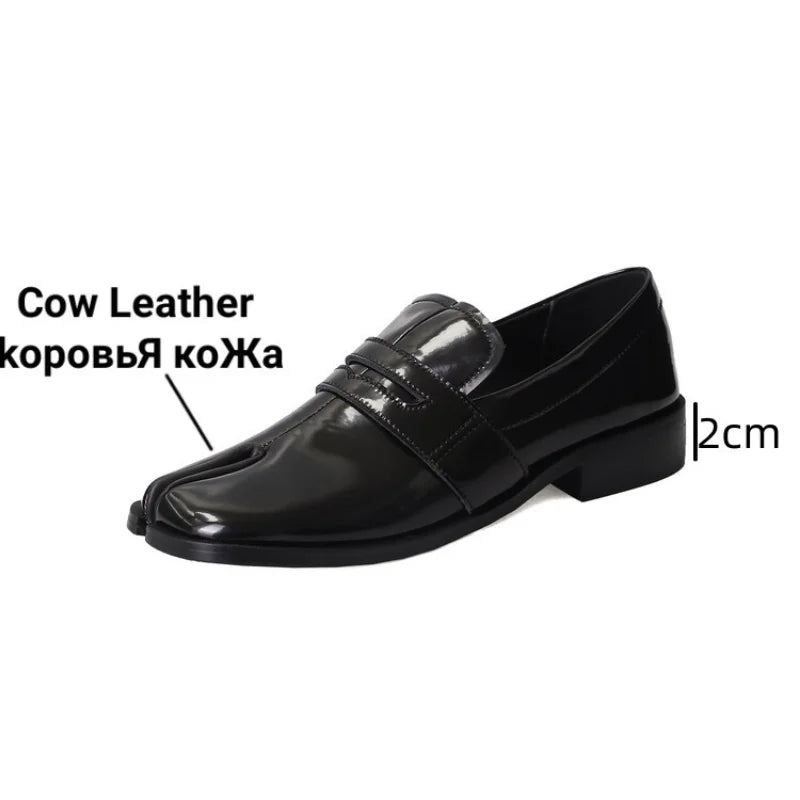 Genuine Leather Split Seperate Toe Pumps Silver Block Low Heel Casual Shoes Lady Spring Footwear