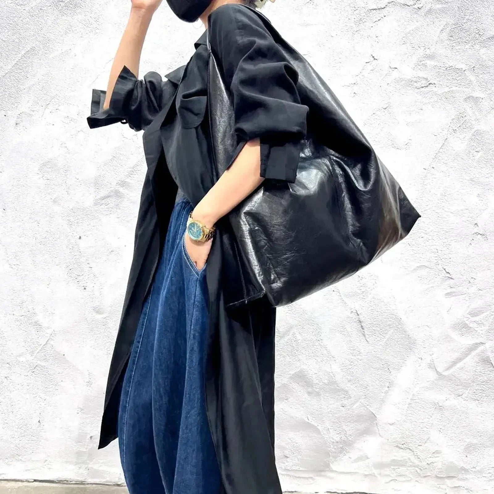 Oversize Bags for Woman Genuine Leather Shoulder Bag 100% Natural Cow Skin Tote Vintage Simple Design Shoulder Pack Large BAG