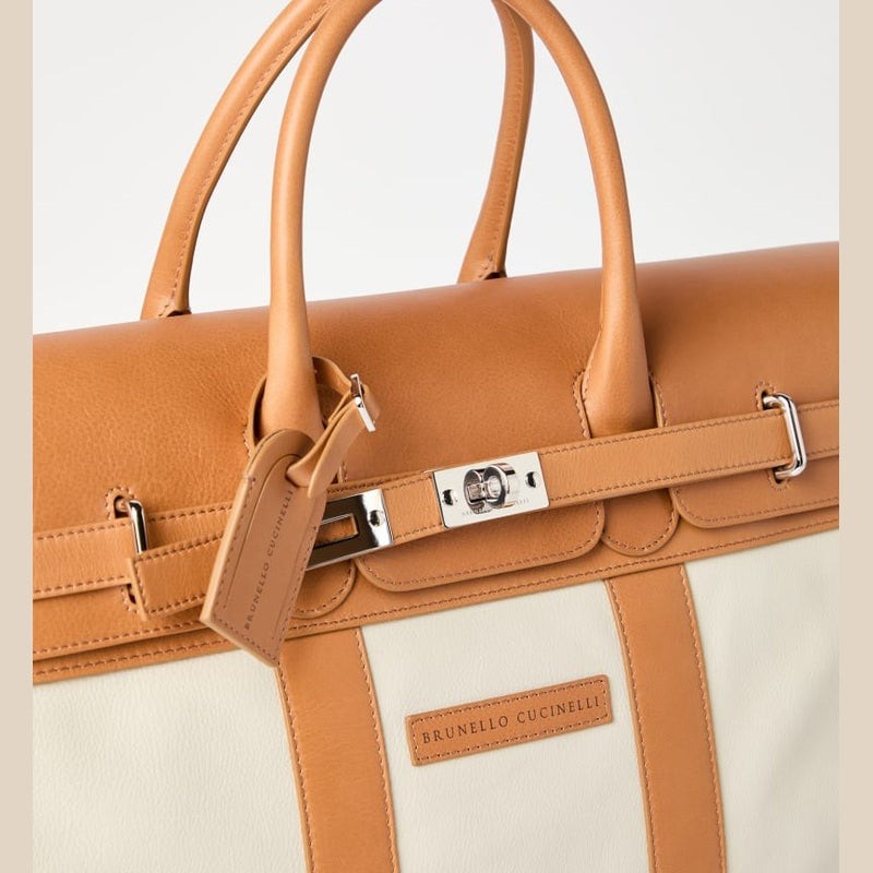 Brunello Cucinelli Grained calfskin and cowhide country bag
