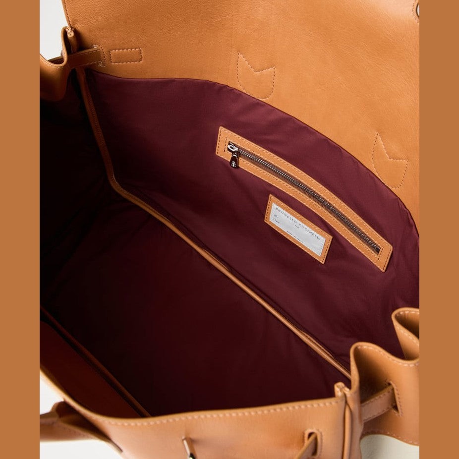 Brunello Cucinelli Grained calfskin and cowhide country bag