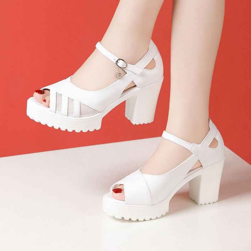 Leather Platform Sandals with Chunky Heel