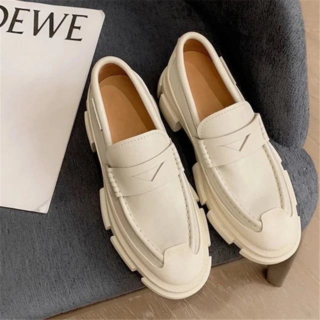 Genuine Leather Block Heel Loafers