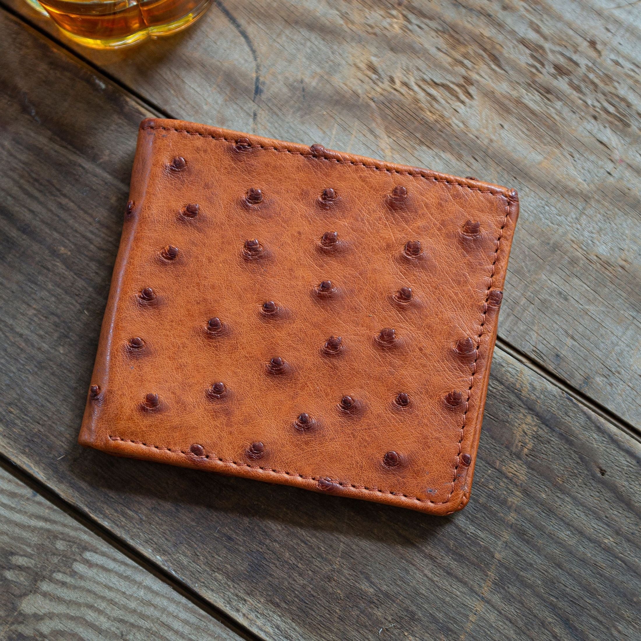 Handcrafted Ostrich Leather Billfold in Pecan