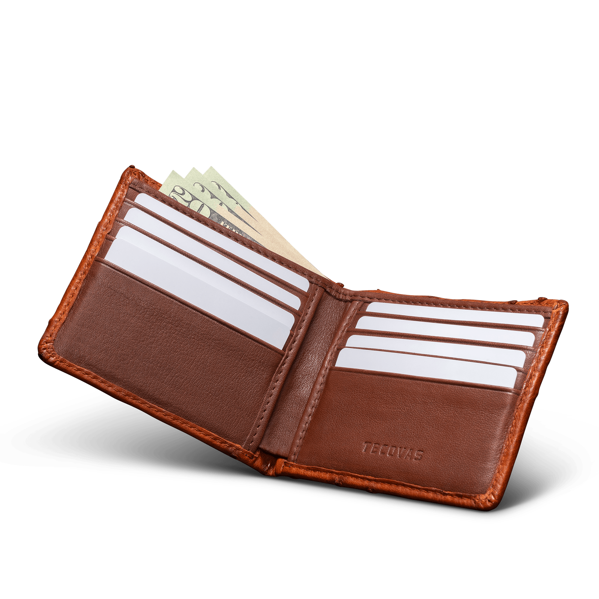 Handcrafted Ostrich Leather Billfold in Pecan