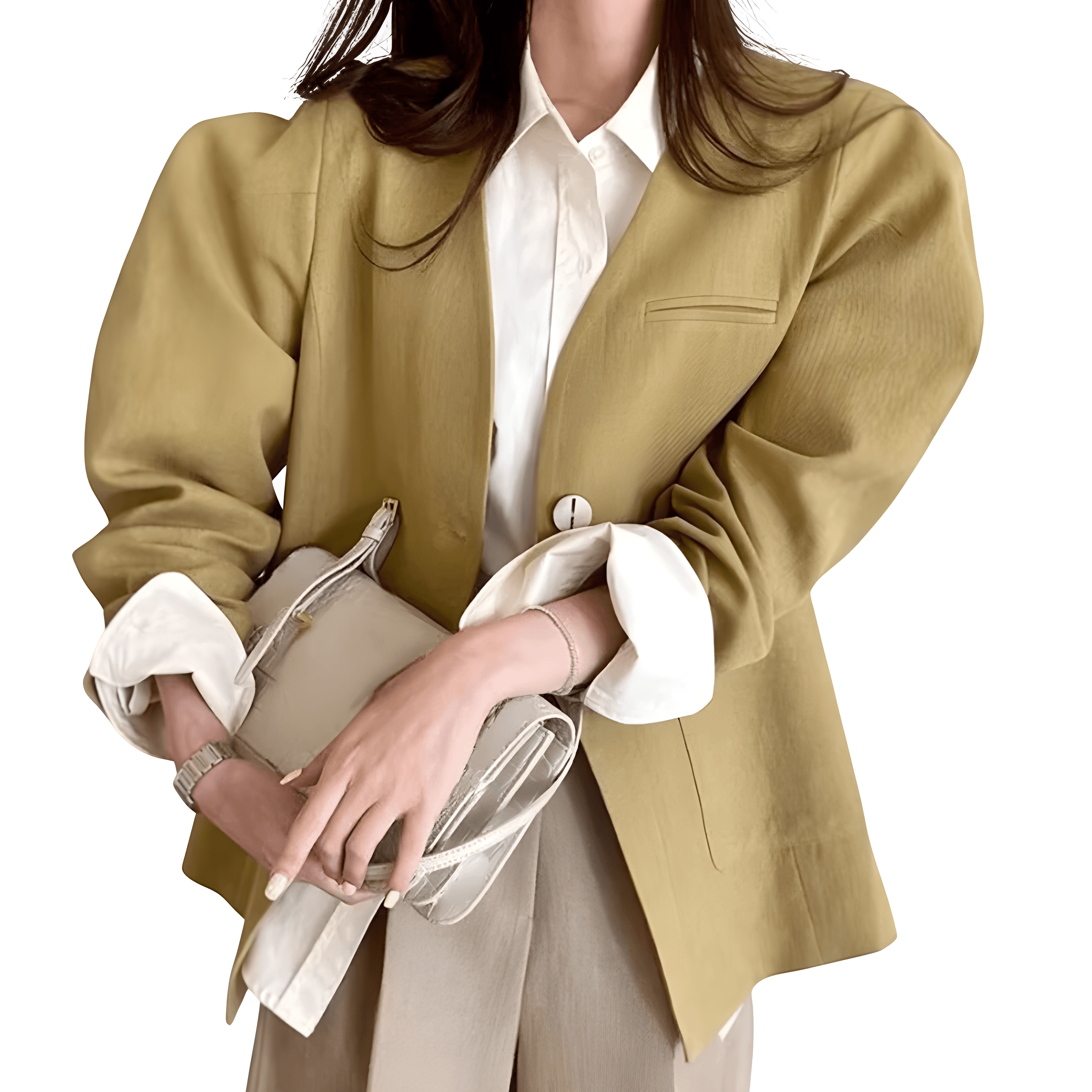 Refined V-Neck Long Sleeve Jacket in Premium Polyester