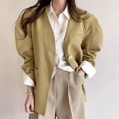 Refined V-Neck Long Sleeve Jacket in Premium Polyester