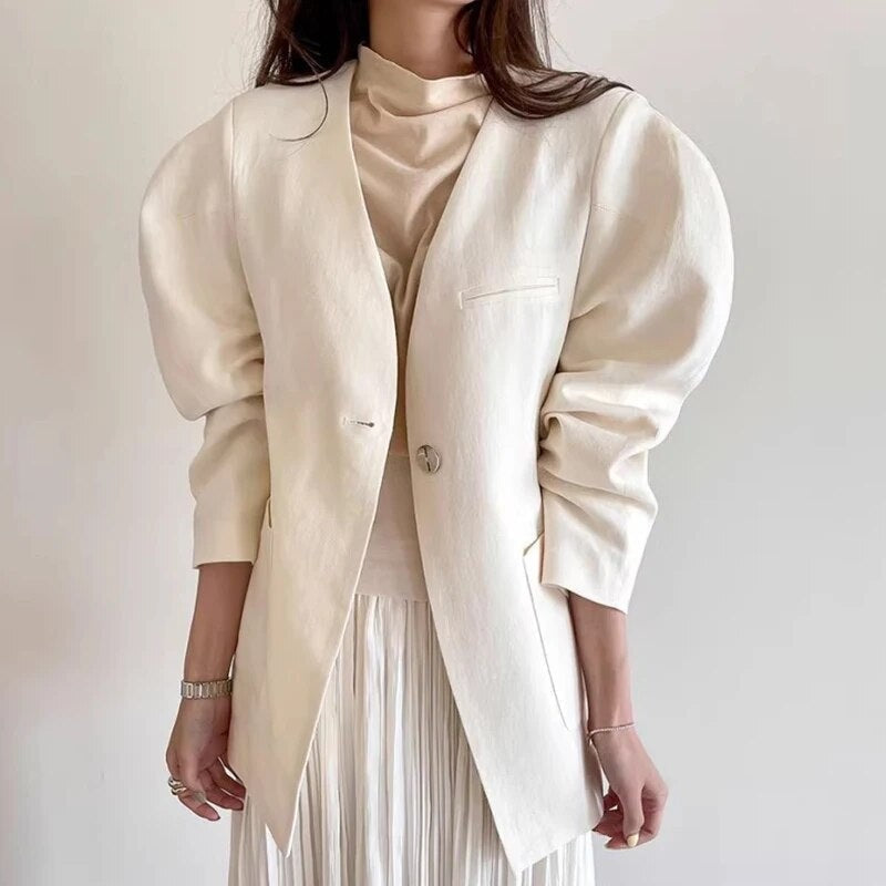 Refined V-Neck Long Sleeve Jacket in Premium Polyester