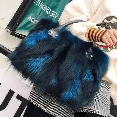Fox Fur Leather Handbag – Multicolor Crossbody Shoulder Bag