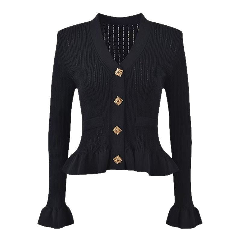 Refined V-Neck Cardigan with Metal Button Detail